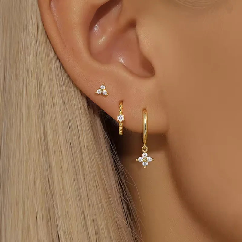 3PCS Shiny Crystal Huggie Hoop Earrings Set for Women – Cartilage & Helix Jewelry