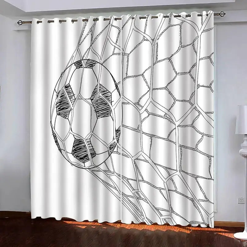 Soccer Ball Curtains for Bedroom Living Room - Sports Themed Window Drapes