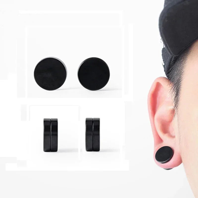 Magnetic Ear Clip Hoops for Men Women - Stainless Steel, Fake & Non-Piercing Jewelry