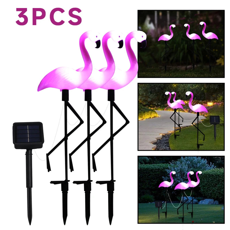 Outdoor Solar Flamingo Pathway Lights 3-Pack - Waterproof Lawn Decor for Garden Yard Landscape
