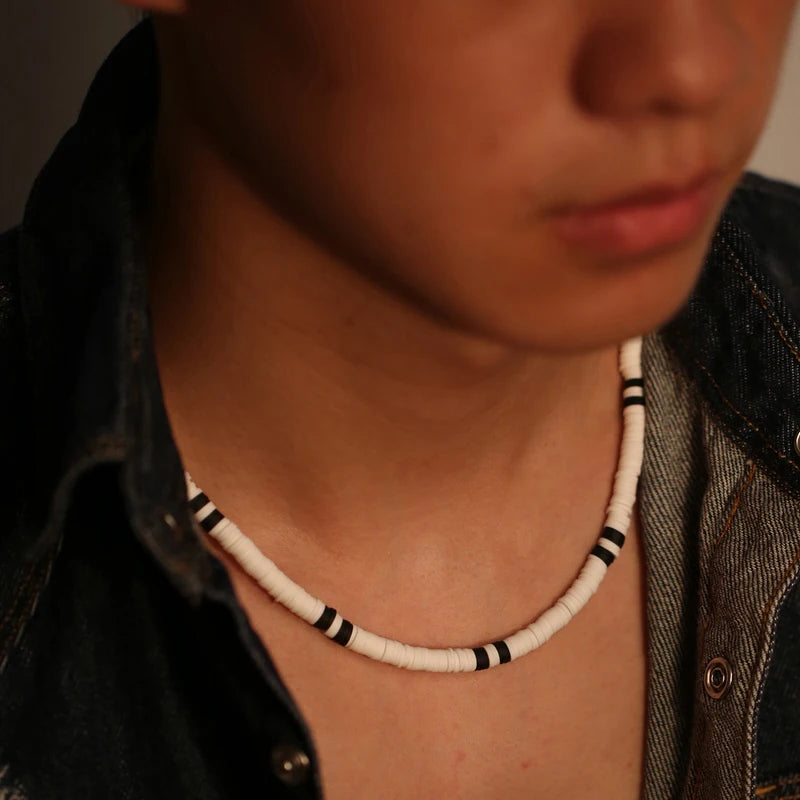 Geometric Bohemian Necklace for Men and Women - Soft Polymer Beads Jewelry