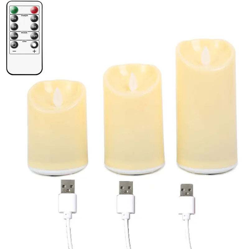 Remote Control LED Flameless Candles Set - Rechargeable Moving Wick Decor