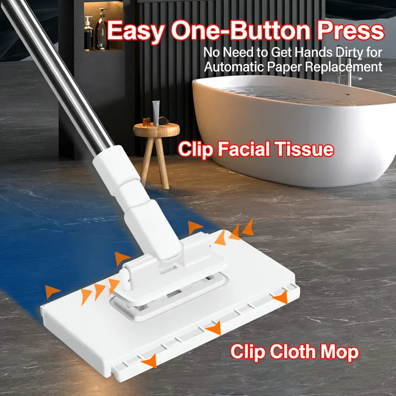 Hands-Free Automatic Wet Wipe Mop with Detachable Cloth Holder for Floor Cleaning