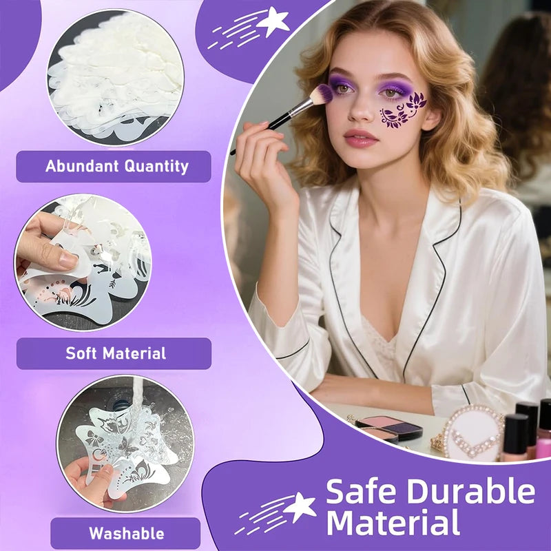 Reusable Face Paint Stencils Kit for Body Art & Halloween Makeup