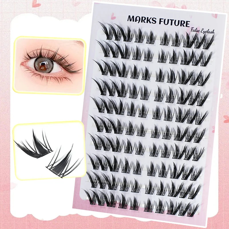10 Rows 100 Clusters Fox-Style False Eyelashes - Natural & Thick for Beginners