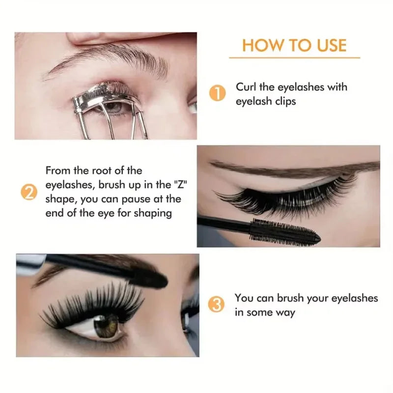 Waterproof 3D Volumizing Mascara - Long-Lasting Curl & Lengthening Black Eyelash Makeup