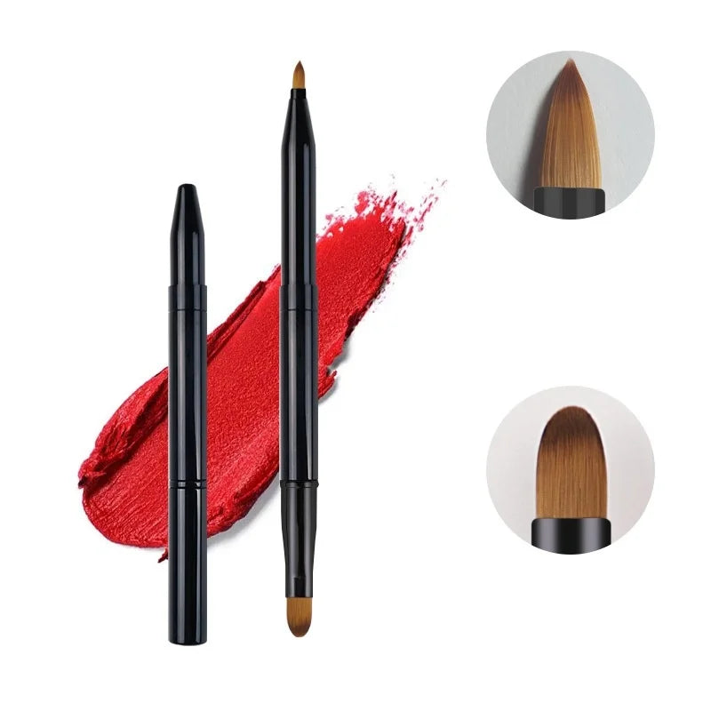 Retractable Double-Head Lipstick Brush Applicator with Cap - Makeup Tool for Women & Girls
