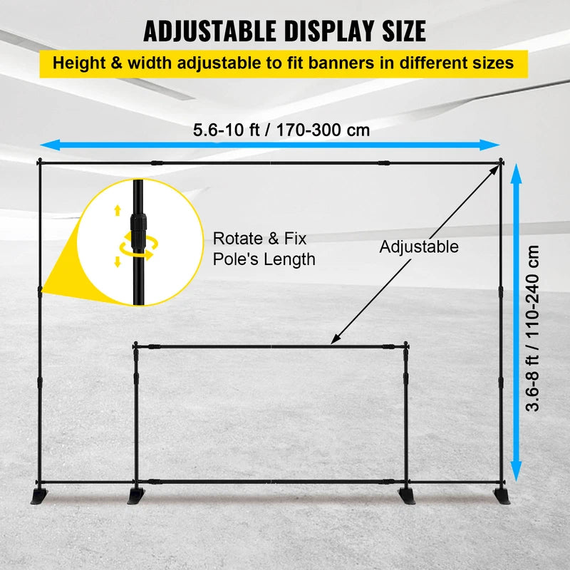 Adjustable Photo Backdrop Stand 10x8FT for Events Weddings Trade Shows