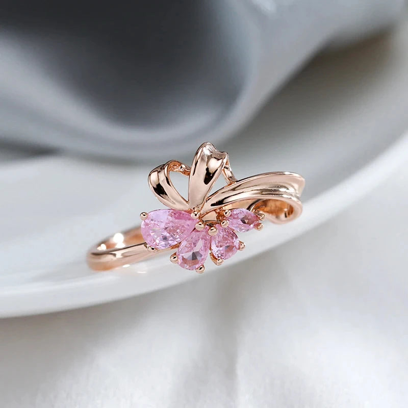 Elegant Flower-Shaped Zircon Ring for Women - Rose Gold Wedding & Party Jewelry