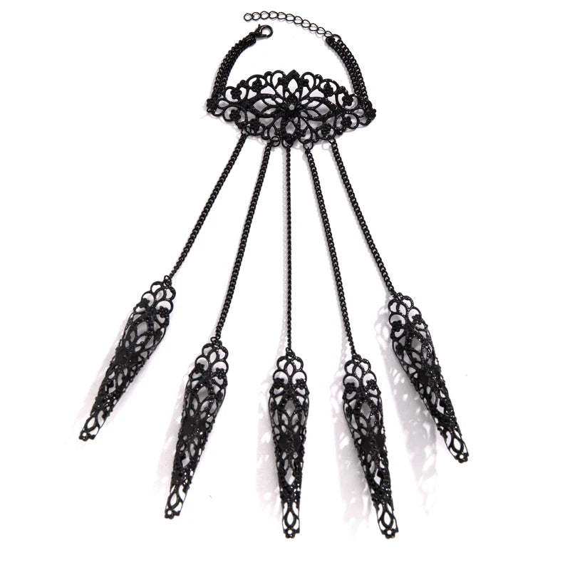 Exaggerated Dubai Indian Finger Wrist Chain Bracelets for Women Punk Nail Rings with Bracelet - Y2K Steampunk Jewelry