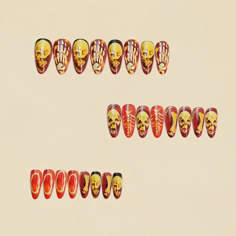 24 Pcs Halloween False Nail Set with Tools - Realistic Almond Stick-On Nails for Women
