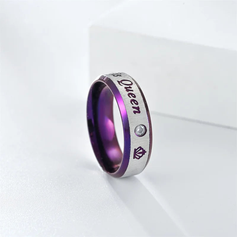 Couple Rings Stainless Steel Her King His Queen Promise Jewelry Wedding Band Set