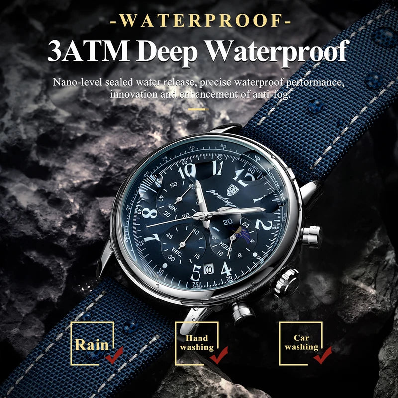 Luxury Waterproof Luminous Chronograph Men’s Military Sport Watch with Nylon Leather Strap