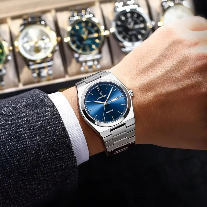 Luxury Men’s Waterproof Luminous Quartz Watch with Date and Week Display