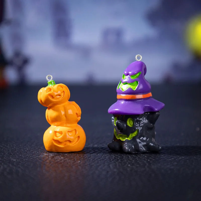 Halloween Pumpkin Ghost Spider Resin Pendants Set for DIY Jewelry & Decorations – Multi-Color Variants