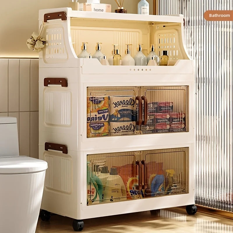 3/4-Tier Rolling Storage Cabinet with Transparent Doors & Flip Top - Kitchen Pantry Organizer