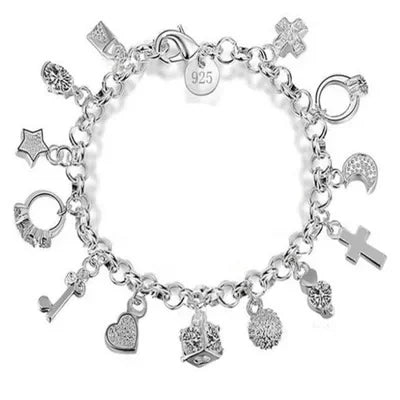 925 Sterling Silver Pendant Chain Charm Bracelet for Women Teens Girls Gift Jewelry