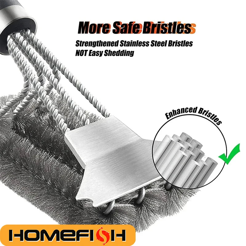 Stainless Steel Grill Brush with Deluxe Handle - BBQ & Grill Cleaner