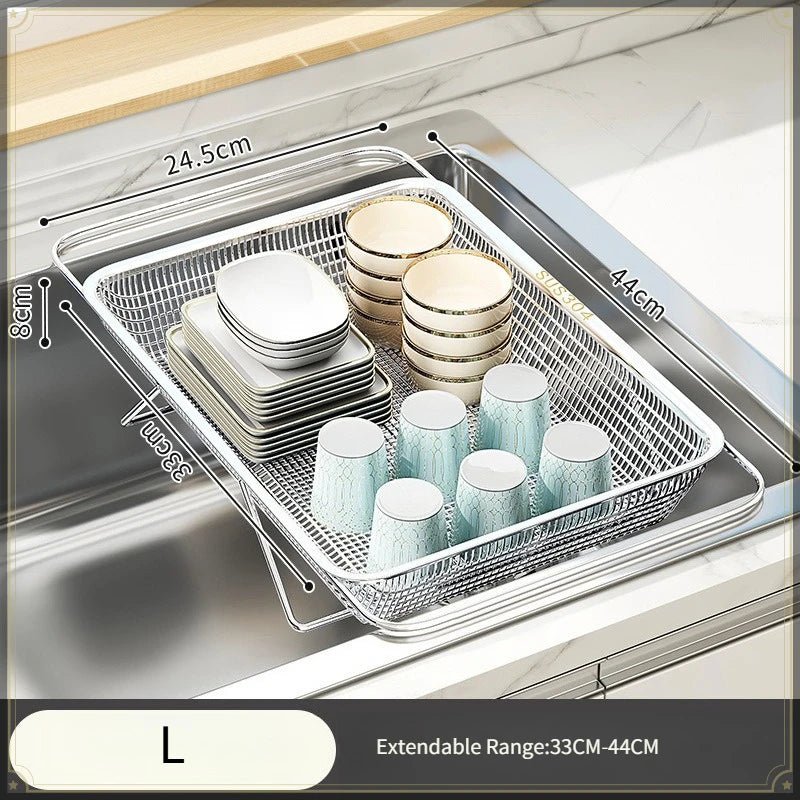 Stainless Steel Sink Drain Rack Kitchen Organizer Retractable Large Capacity Durable