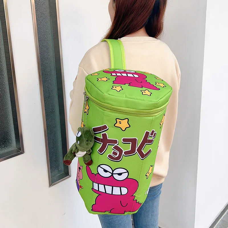 Cute Crayon Shin-Chan Backpack for Kids, Large Capacity Crocodile Biscuit Bag with Zipper