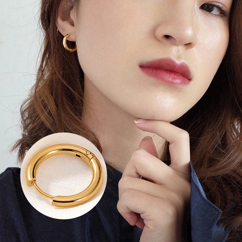 Unisex Punk Hoop Earrings Stainless Steel Round Circle Ear Jewelry