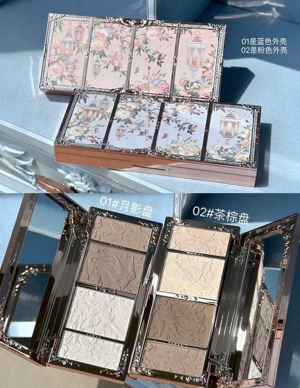 Brightening Makeup Palette with Embossed Flower and Butterfly Designs - Contour and Highlight for Face