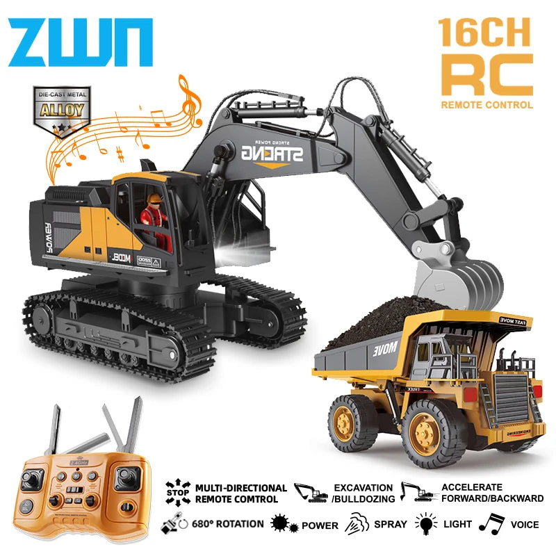 Remote Control Construction Vehicle Set - Excavator & Dump Truck Toys for Kids