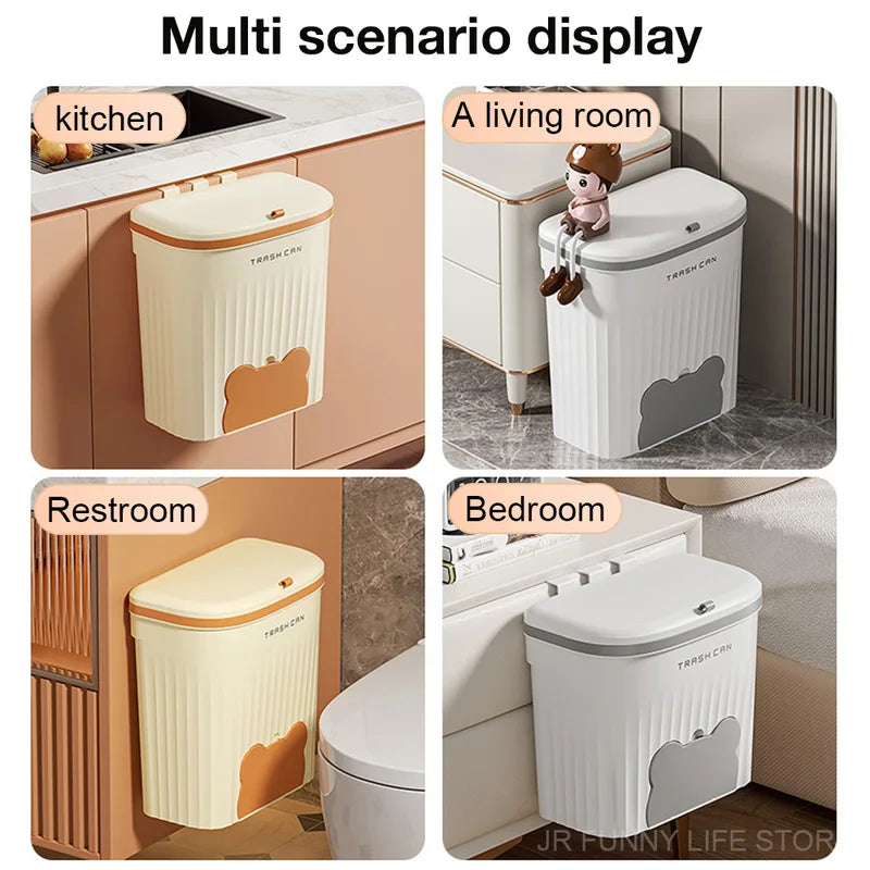 Wall-Mounted Kitchen Trash Can with Lid 8.5/12L for Under Sink & Cabinet