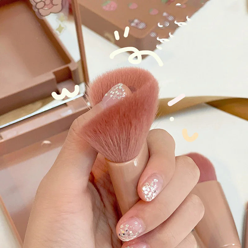 Foldable Makeup Brush Set with Mirror - Portable Travel Kit, 5-Piece Professional Cosmetic Brushes