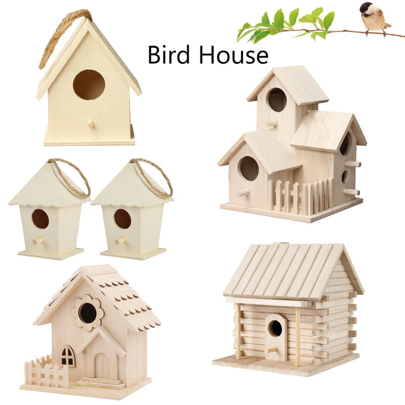Wooden Mini Bird House Outdoor Hanging Bird Cage Garden Birdhouse Decoration