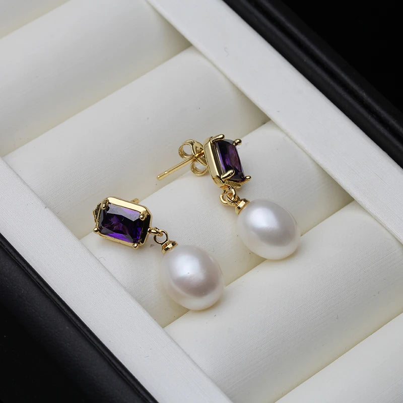 Freshwater Pearl Earrings for Women Dangle Jewelry Wedding Silver Pearl Earrings