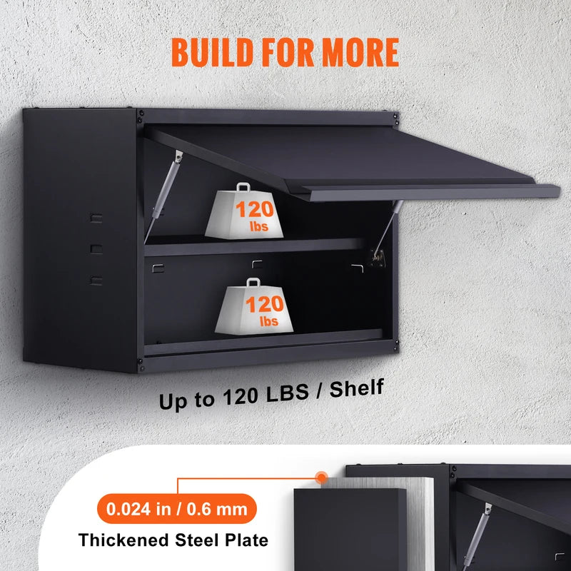 Wall-Mounted Metal Storage Cabinet 120lbs per Shelf Garage Office Organizer