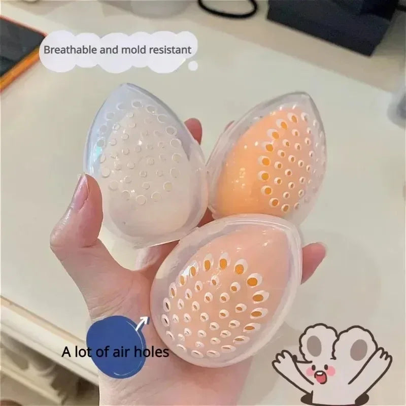 Travel Cosmetic Sponge Box Organizer Portable Egg-Shaped Plastic Case Pink White
