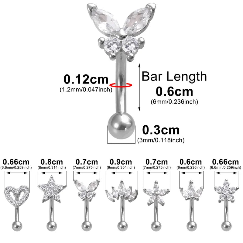 Eyebrow Ring for Women Men Stainless Steel Zircon Stylish Eyebrow Jewelry