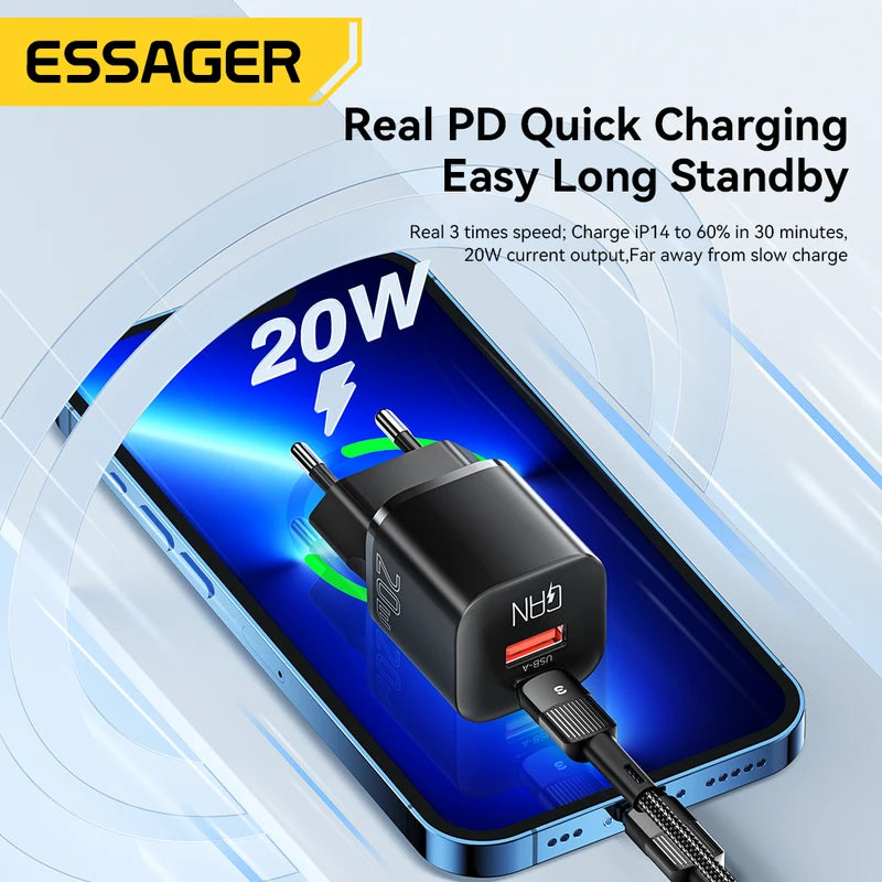 20W GaN USB-C Charger Fast Charge PD & QC 3.0 Phone & Tablet Charger