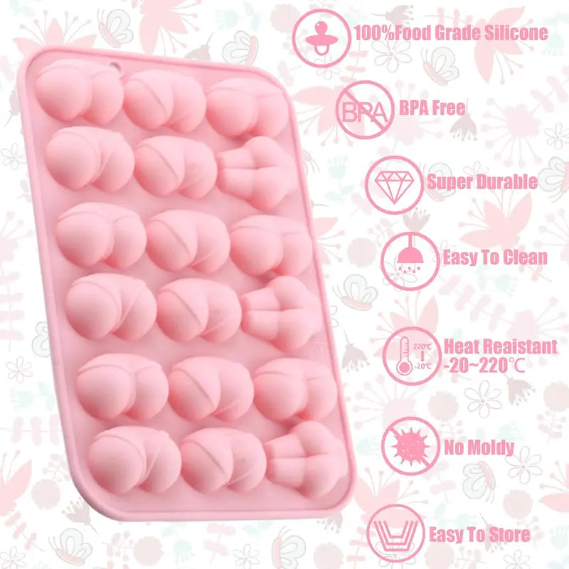 Silicone Butt Mold for Candy, Chocolate & Ice - 6 Shapes, 18 Cavities