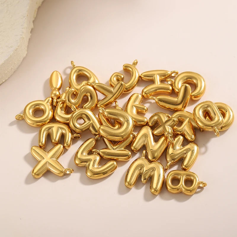 Stainless Steel Gold Plated Charms Bubble Letter Pendant DIY Jewelry Accessories