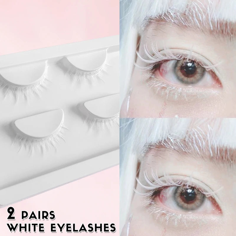 False Eyelashes 2 Pairs White Faux Mink Natural Look for Wedding & Cosplay