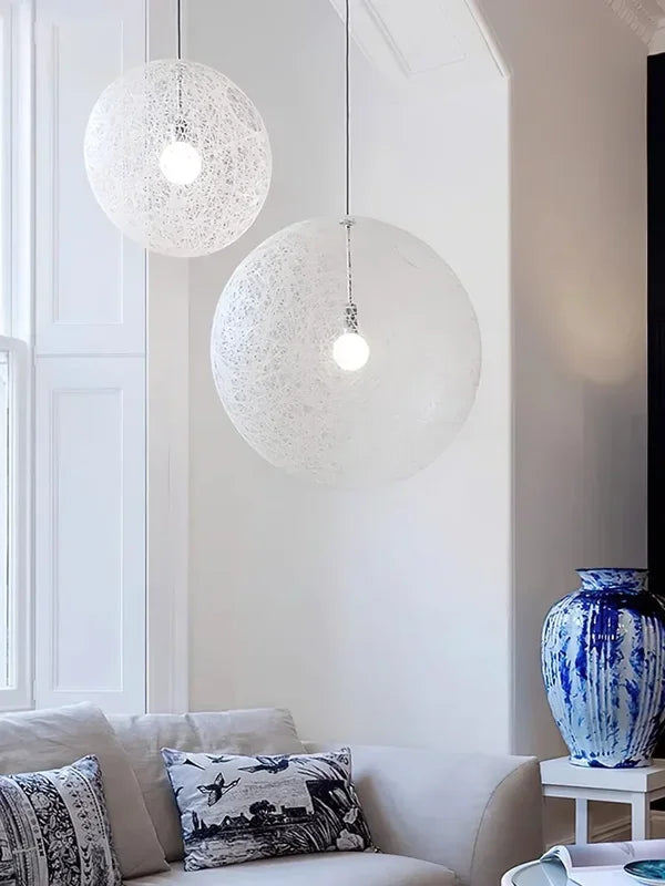 Nordic Rattan Weaving Spherical Pendant Light LED Chandelier for Living Room Loft