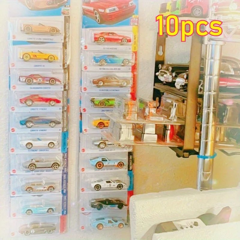 10pcs Wall-Mounted Car Display Case Organizer Space-Saving Garage Transparent Bubble Compartments Toy Storage Rack