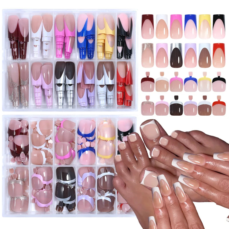 288pcs Acrylic French False Nails Set Medium Square Full Cover Tips for Manicure