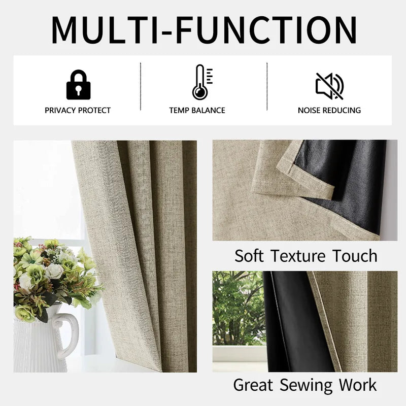 Blackout Cotton Linen Curtains for Living Room Bedroom Insulated Window Drapes