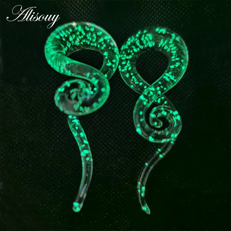 2pcs Glass Ear Plugs Tunnel Spiral Taper Body Jewelry Gauges Expander