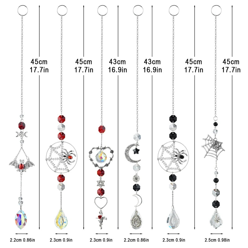 3pcs Gothic Spider Web Wind Chimes with Crystals Wall Decor for Halloween and Home Garden