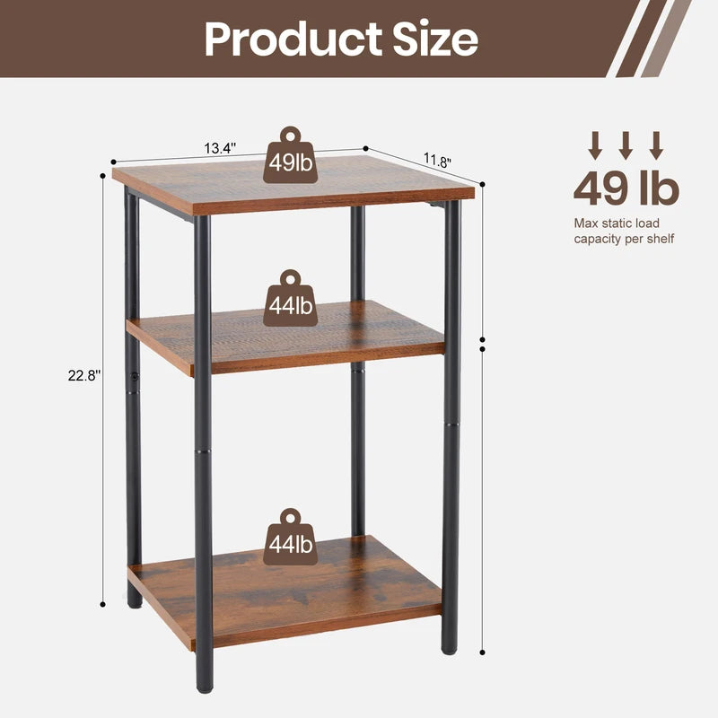 Multi-Tier End Table with Adjustable Feet - Space Saving Nightstand for Bedroom Living Room Office