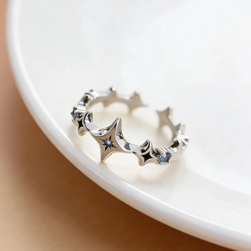 Sterling Silver Geometric Star Shape Ring for Women Handmade Vintage Jewelry