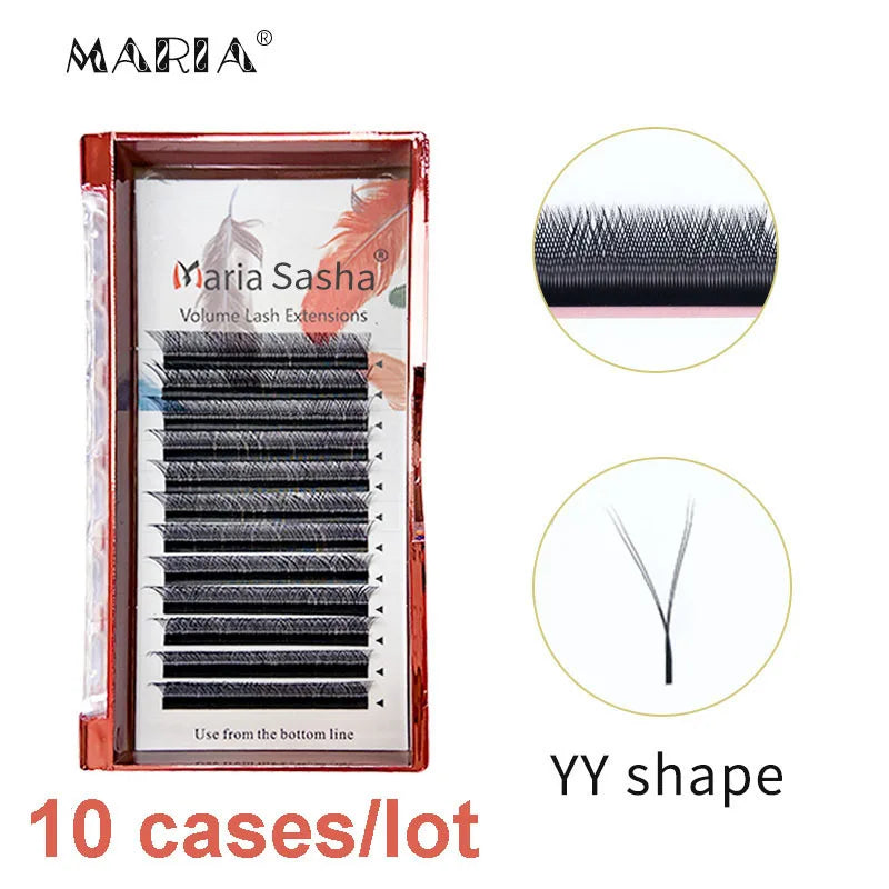 False Eyelashes YY Shape Mink Volume Fans - Natural Soft Mix, 8-10mm, Multiple Curl & Length Options