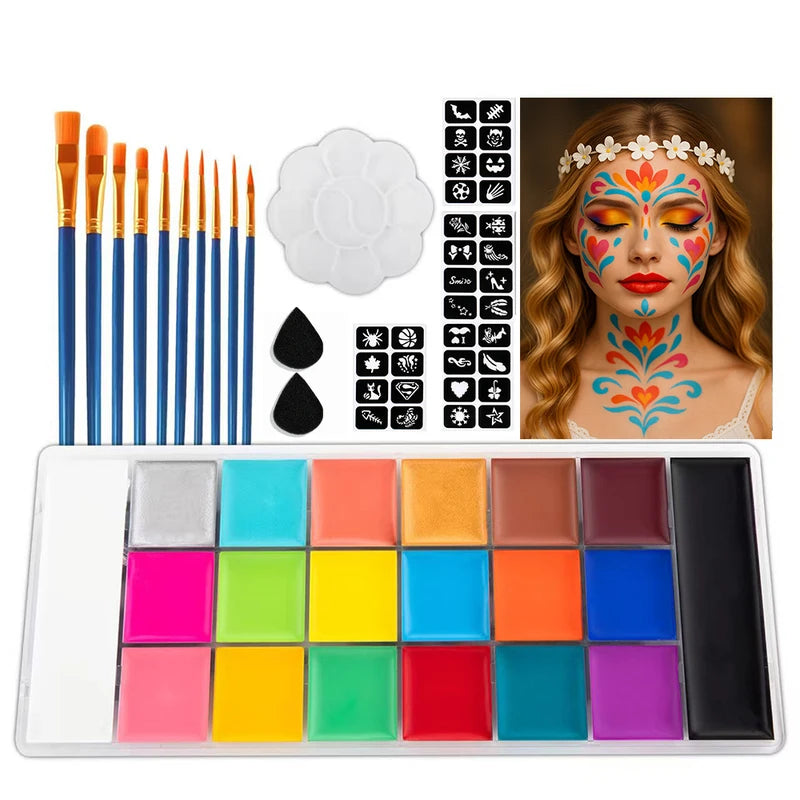 12-Color Fluorescent Halloween Face Paint Set for Children & Theatrical Use