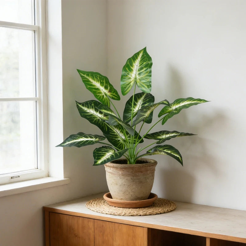 Artificial Tropical Plant with Green Palm & Monstera Leaves for Home Decor