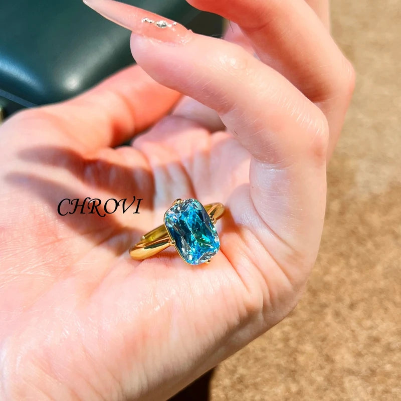 Sterling Silver Square Paraiba & Ocean Blue Diamond Ring for Women
